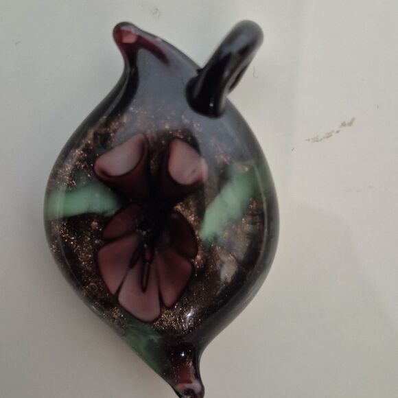Murano Black and Purple Glass Pendant Necklace - Picture 16 of 16